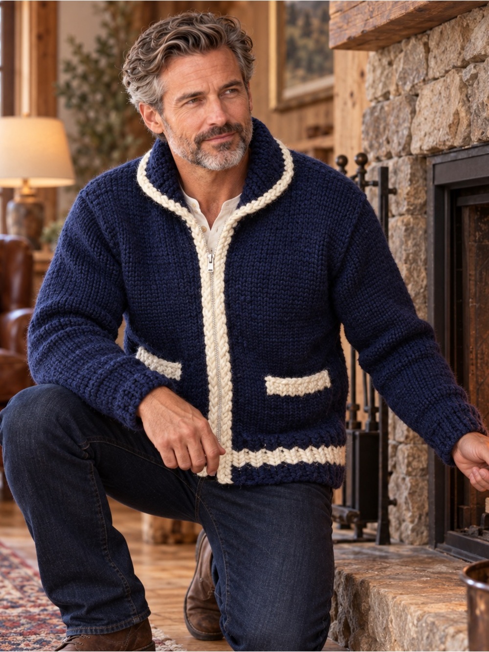 Steven Alan Men’s XL Hand Knit Virgin Wool Zip Cardigan